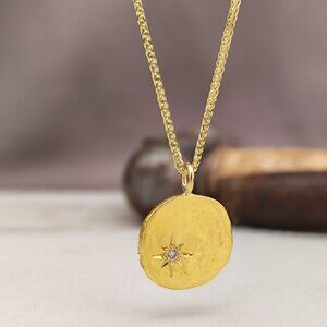 Gold diamond necklace. 14k Yellow gold pendant with 0.02ct White diamond.